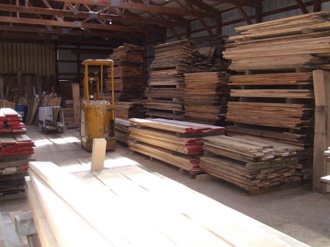 fork truck in lumber shed